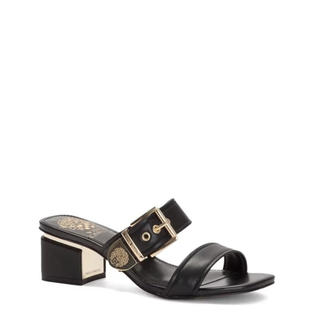 Vince Camuto Black and Gold Aymie Dress Sandals